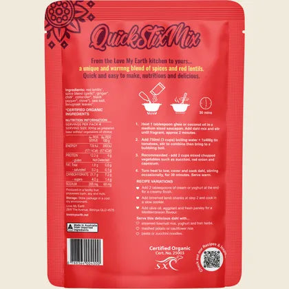 Love My Earth Quick Stix Mix Organic Dahl Bombay Tomato 200g
