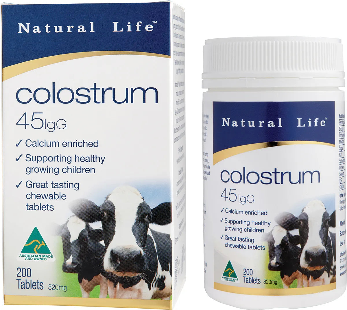 Natural Life Colostrum 45mg IgG 200 Chewable Capsules