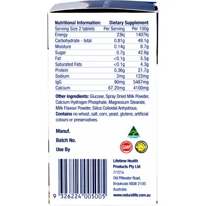 Natural Life Colostrum 45mg IgG 200 Chewable Capsules