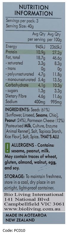 Keto Nut & Seed Crackers – Parmesan 120g