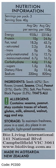 Keto Nut & Seed Crackers – Garlic & Black Pepper 120g