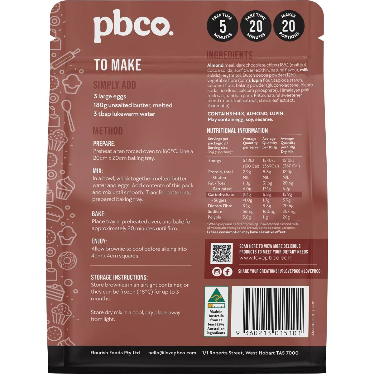 NEW PBCo Double Choc Brownie Low Carb 300g