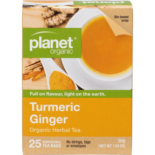 Planet Organic Turmeric Ginger 25 Teabags - Certified Organic