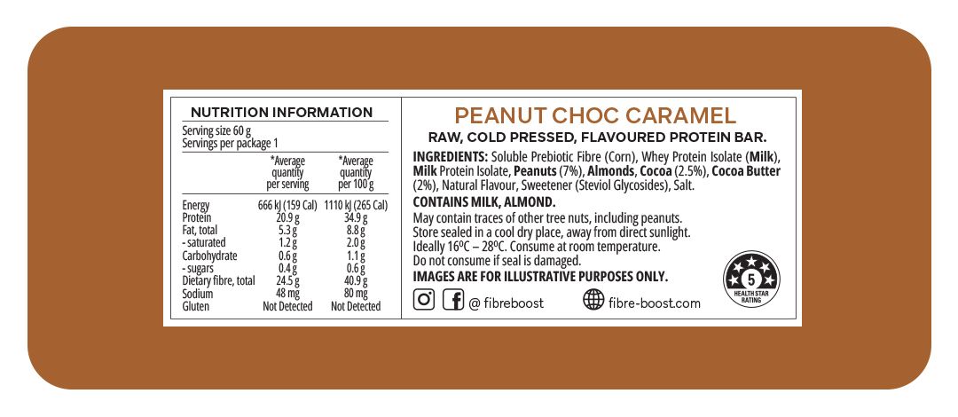 Fibre Boost Cold Pressed Protein Bar - Peanut Choc Caramel 60g