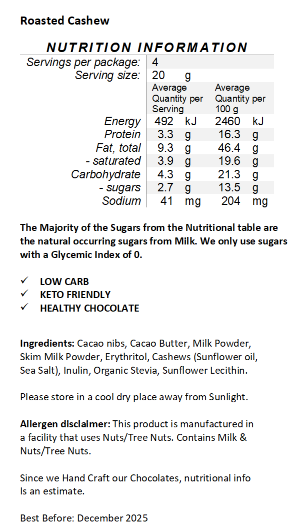 Halo Sugar Keto Milk Chocolate - Roasted Cashew