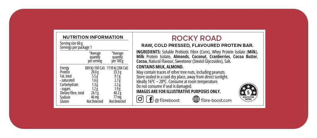 Fibre Boost Cold Pressed Protein Bar - Rocky Road