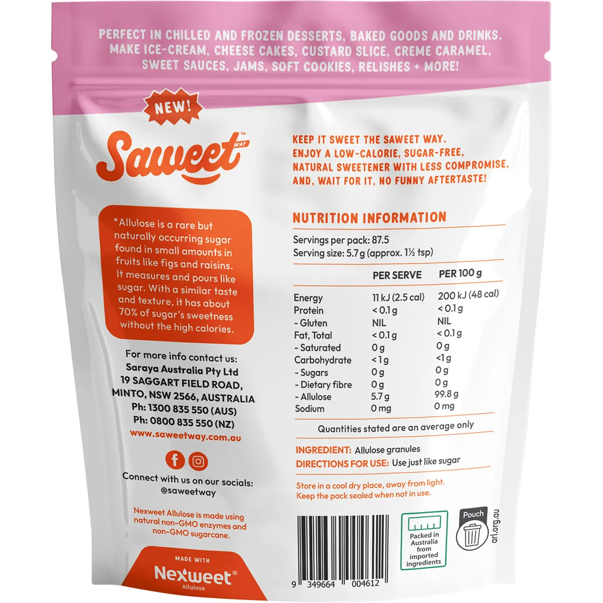 NEW! Saweet Way Pure Allulose Natural Sweetener Granules 500g