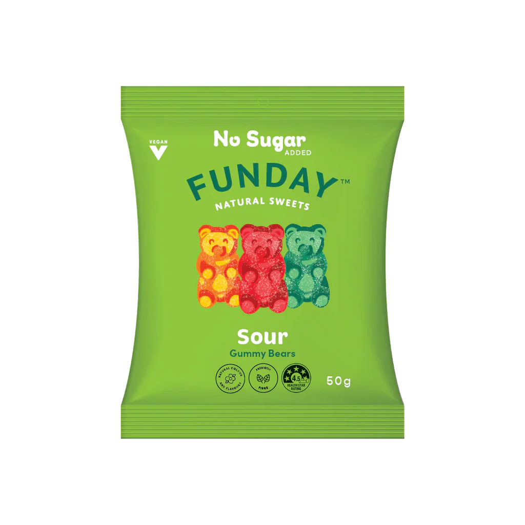 Funday No Sugar Added Sour Gummy Bears 50g
