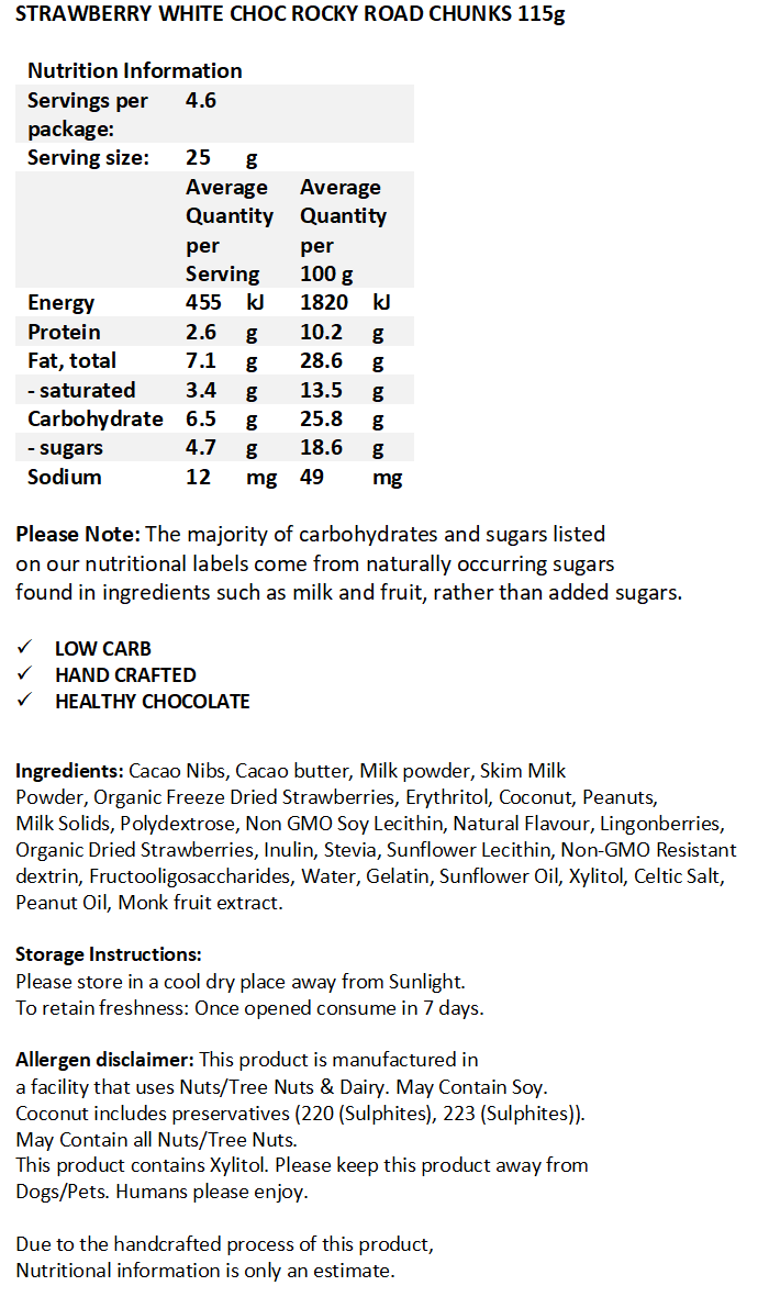 PRE-ORDER NEW Halo Sugar Keto Milk Chocolate - Hand Crafted Rocky Road Chunks Strawberries & Cream 115g
