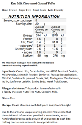 PRE-ORDER NEW Keto Milk Chocolate - Chocolate Coated Caramel Toffee 100g