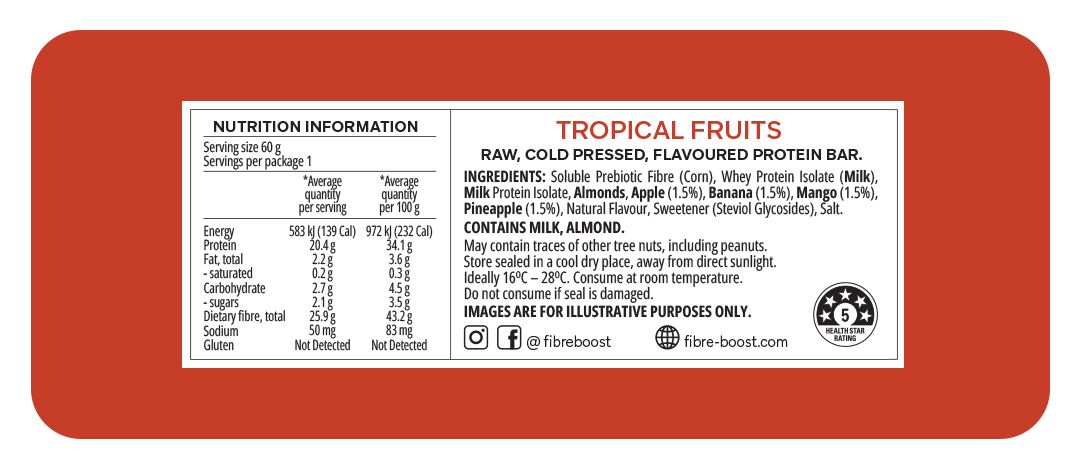 Fibre Boost Cold Pressed Protein Bar - Tropical Fruits 60g