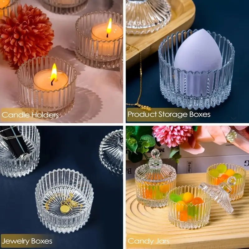 High-End Transparent Glass Jar with Lid – Multipurpose European-Style Container for Candy, Nuts, Fruit, or Candles – Elegant Decorative Storage Ornament (Small)