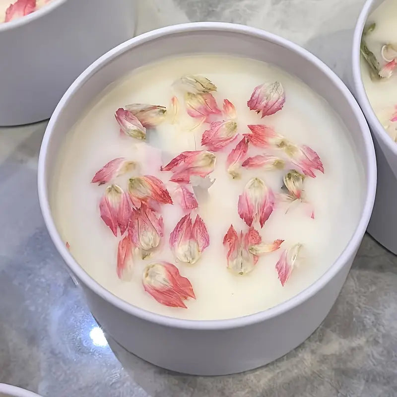 Floral Musk Soy Candle – Botanical Scented Candle with Dried Floral Embellishments - Small Size