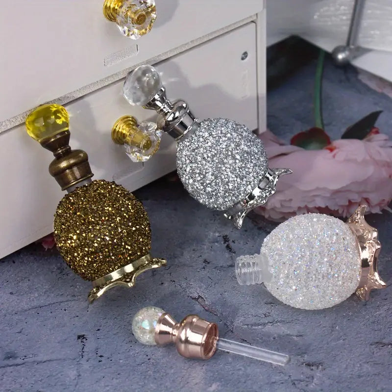Classy Silver 15ml Rhinestone Decorated Empty Essential Oil Perfume Bottle