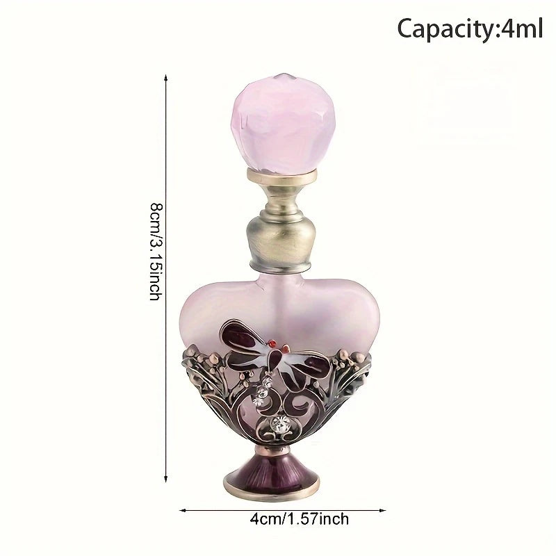 Vintage 4ml Crystal Heart-Shaped Perfume Bottle with Exquisite Butterfly Decoration
