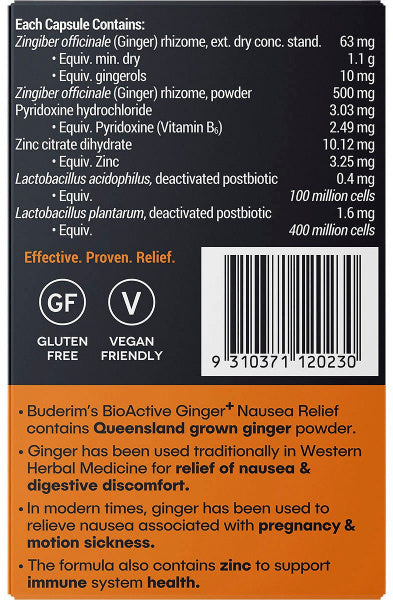 Buderim Ginger BioActive+ Nausea Relief Capsules 7 Caps