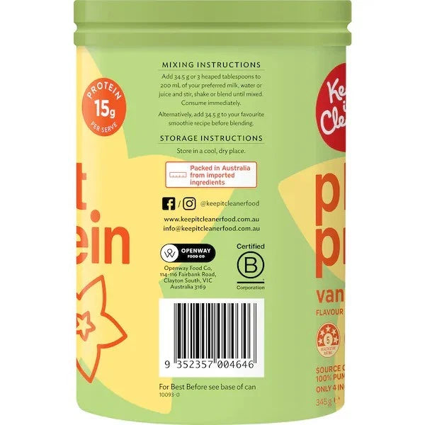 Keep It Cleaner Vanilla Plant Protein Powder 345g
