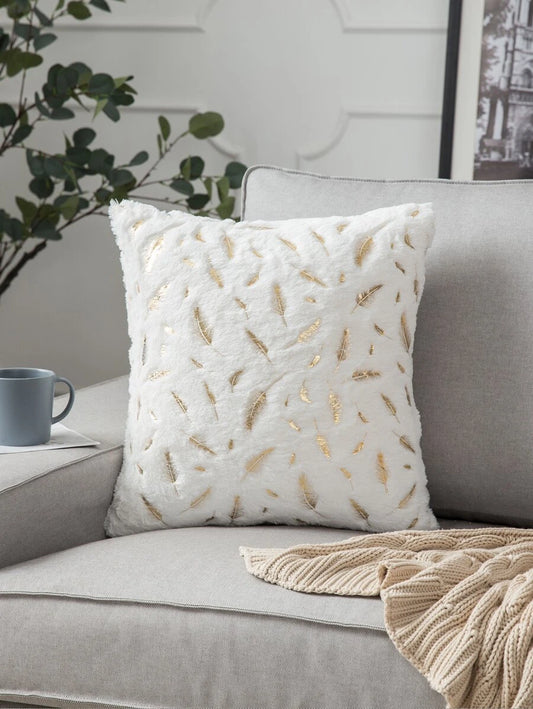 Gold Metallic Feather Cushion Cover