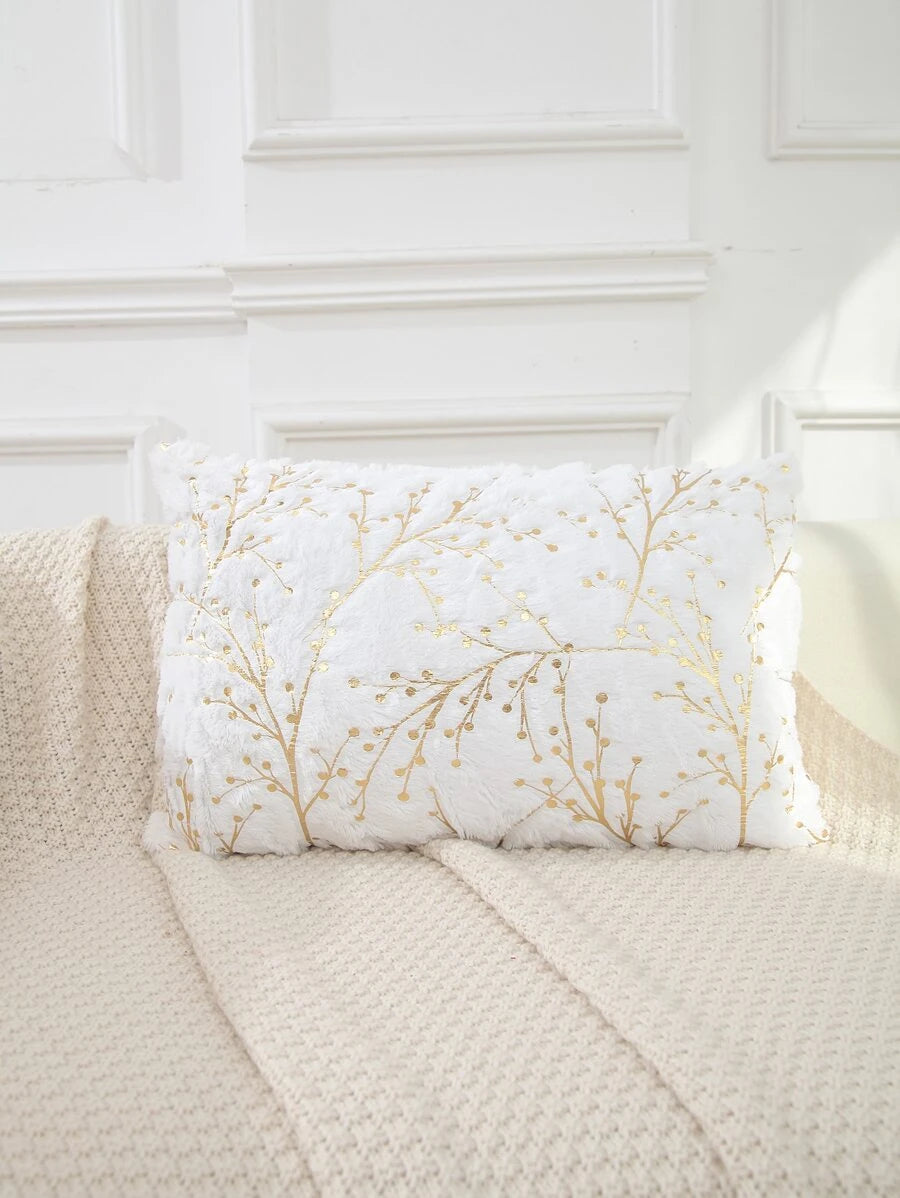 White & Gold Nature Metallic Graphic Cushion Cover
