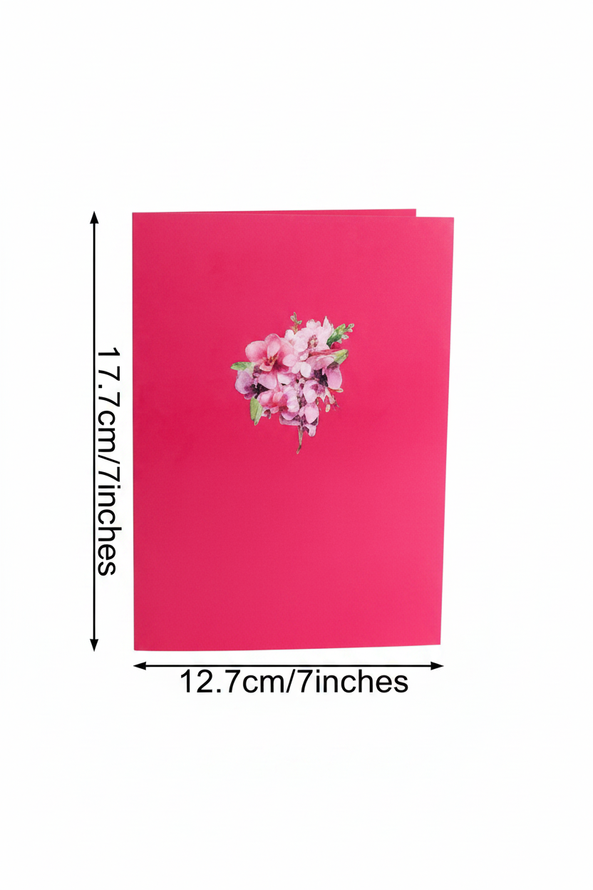 1pc Elegant Orchid Pop-Up Greeting Card – Handcrafted with Pink & Purple Flowers, Green Leaves