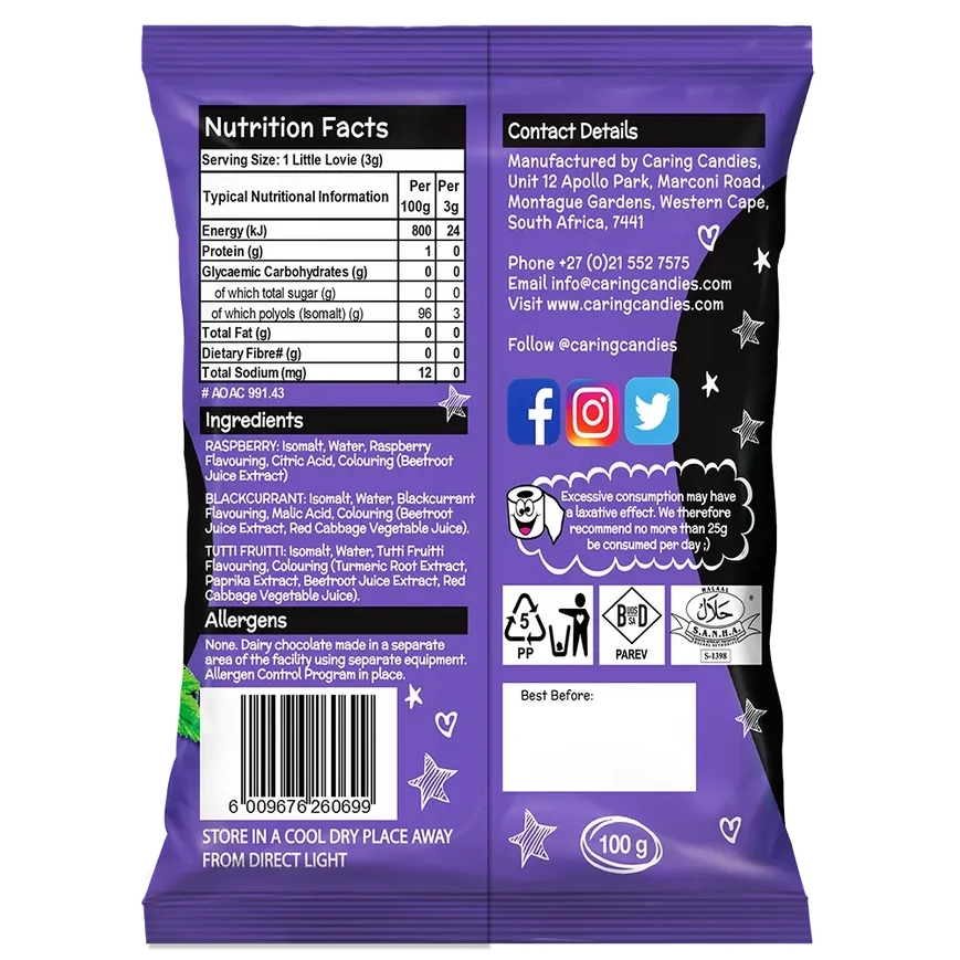 Caring Candies Little Lovies Sugar-Free Sweets | ASSORTED FRUITS | 100g