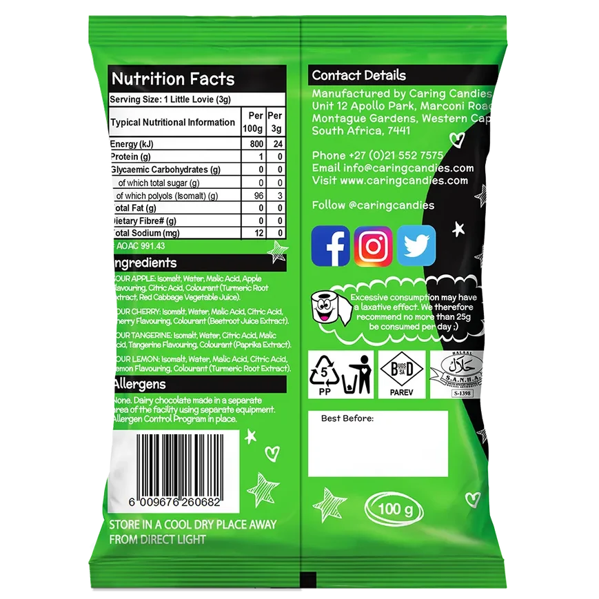 Caring Candies Little Lovies Sour Sugar-Free Sweets | ASSORTED SOURS | 100g