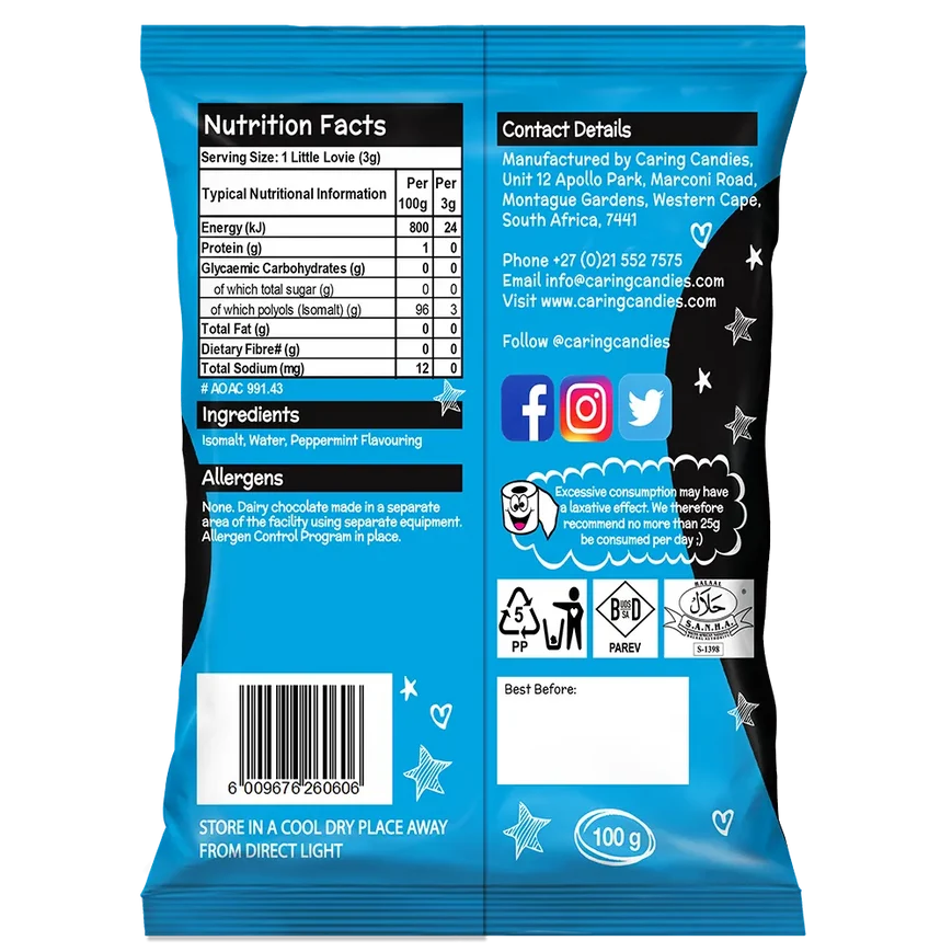 Caring Candies Little Lovies Sugar-Free Sweets | PEPPERMINT | 100g