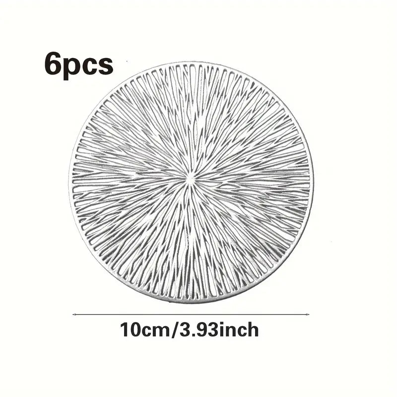 6-Piece Silver Heat-Resistant Plastic Coaster Set – Explosion Pattern Table Mats for Home, Restaurant & Dining Decor