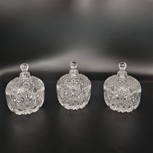 Home Embossed Transparent Crystal - like Food Jar Set (3pcs) – Multi-Purpose Storage Jars with Lids, Candy & Spice Containers, Decorative Storage for Sugar, Snacks