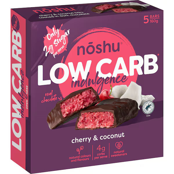 Noshu Low Carb Cherry & Coconut Indulgence Bars 5 pack
