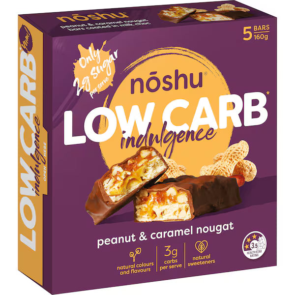 Noshu Low Carb Peanut & Caramel Nougat Indulgence Bars 5 pack