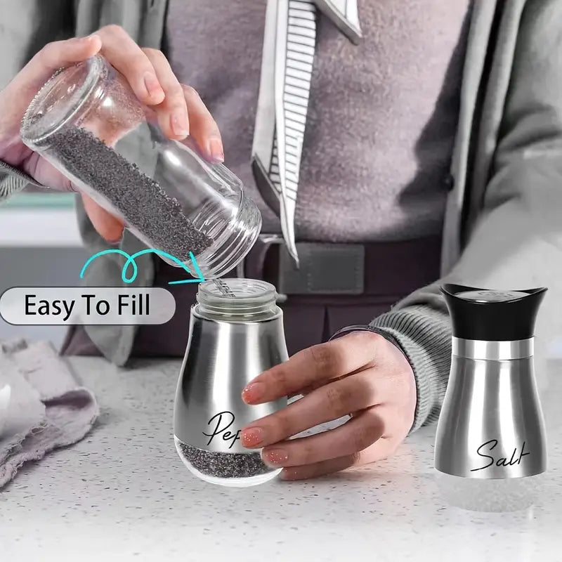 Salt and Pepper Shaker Set – Pink - 100g Glass Base Shakers with Stainless Steel Lids – Refillable