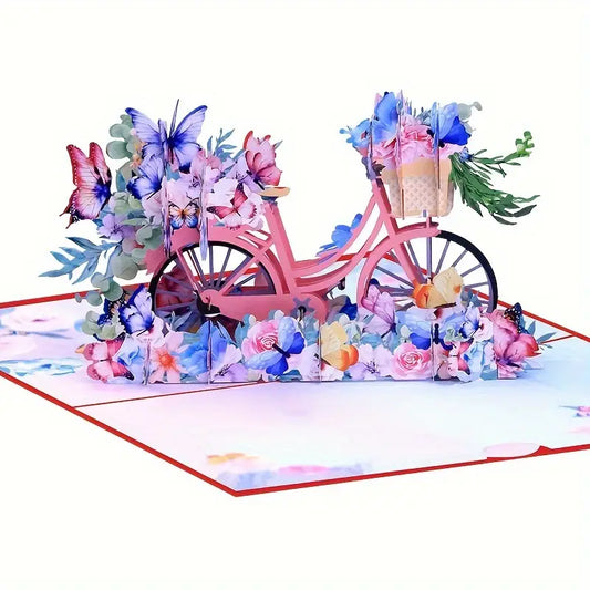 Charming 3D Pop-Up Butterfly & Vintage Bicycle Greeting Card – Perfect for Any Special Occasion