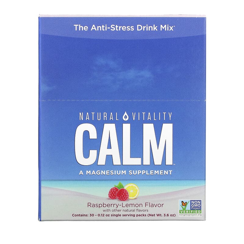 Natural Vitality CALM The Anti-Stress Drink Mix Raspberry-Lemon 30 Single Serving Packs (3.3 g) Each