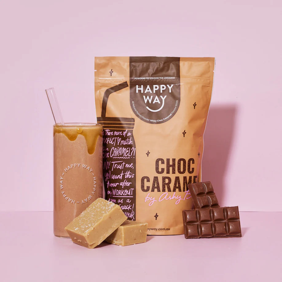 HAPPY WAY Ashy Bines Whey Protein Powder Choc Caramel 500g