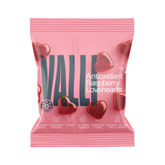 Valli Snacks Lollies Raspberry Antioxidant Lover Hearts Sugar free 50g