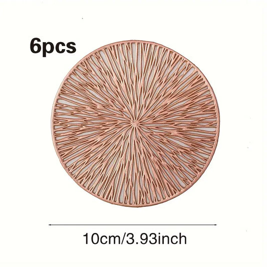 6-Piece Rose Gold Heat-Resistant Plastic Coaster Set – Explosion Pattern Table Mats for Home, Restaurant & Dining Decor