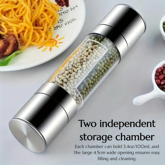 2-in-1 Stainless Steel Manual Coarse Celtic Salt and Pepper Grinder – Dual-Chamber Spice Mill with Adjustable Coarseness, No batteries Required