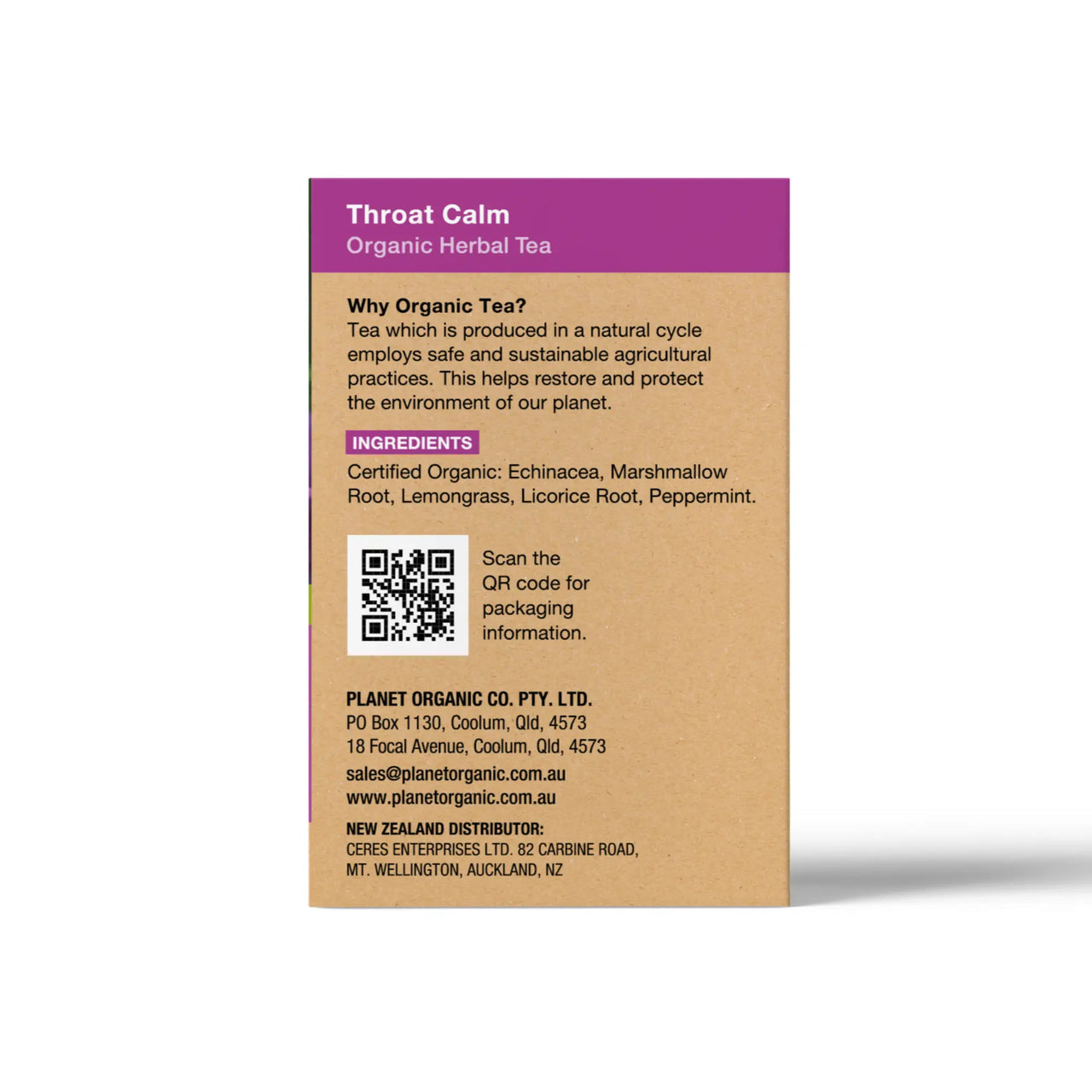 Planet Organic Throat Calm 25 Teabags - Certified Organic