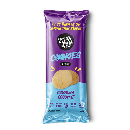 Get Ya Yum On BIGGER Cookies Crunchy Coconut - 2 PACK SINGLE SERVE 40g