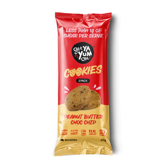 Get Ya Yum On BIGGER Cookies Peanut Butter Choc Chips - 2 PACK SINGLE SERVE 40g