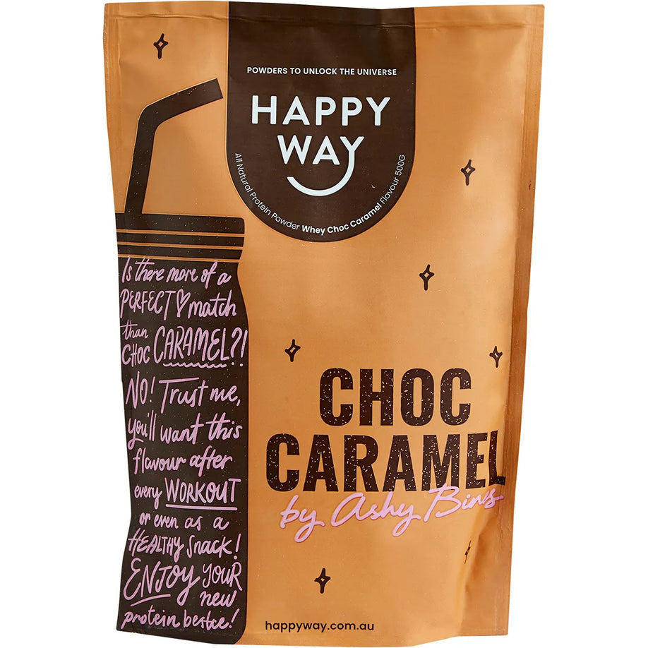 HAPPY WAY Ashy Bines Whey Protein Powder Choc Caramel 500g