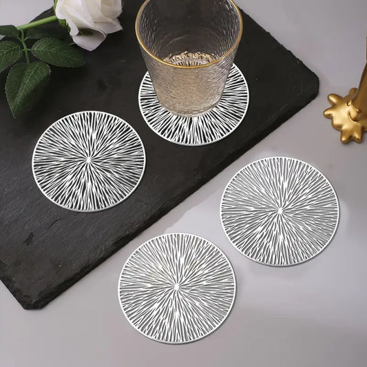 6-Piece Silver Heat-Resistant Plastic Coaster Set – Explosion Pattern Table Mats for Home, Restaurant & Dining Decor