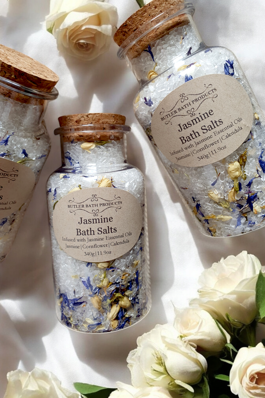 Jasmine Bath Salts Soak Jar - Jasmine Buds | Cornflower and Calendula Petals 340g