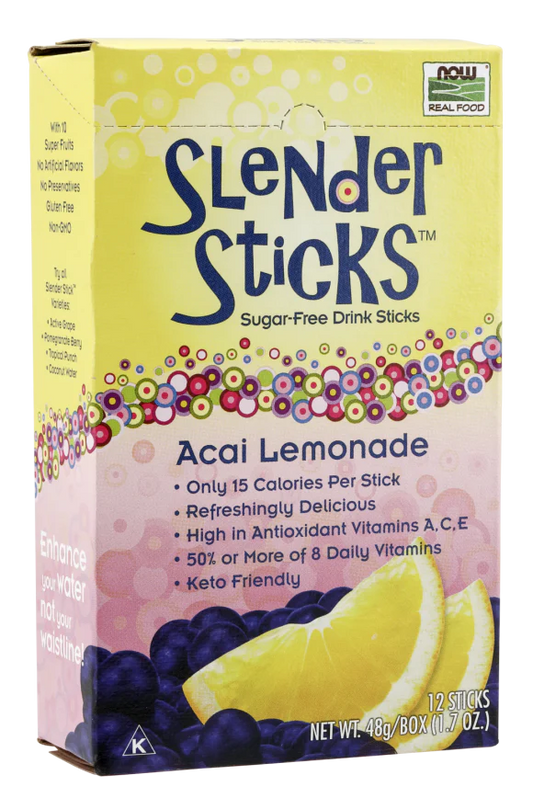 NOW Foods Real Food Slender Sticks Acai Lemonade 12 Sachets 48g (4g Each Sachet)