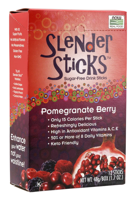 NOW Foods Real Food Sugar free Slender Sticks Pomegranate Berry 12 Sachets 48g (4g Each Sachet)