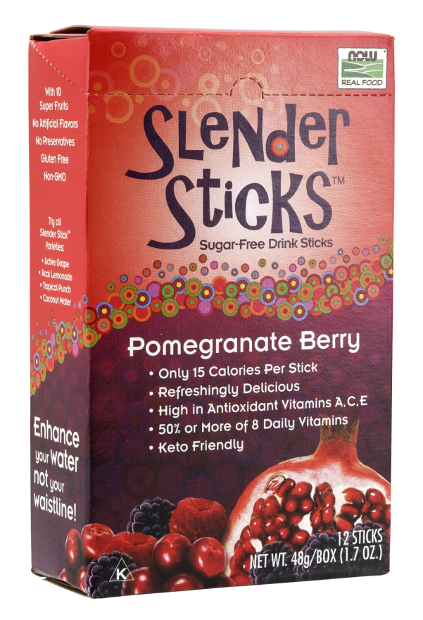 NOW Foods Real Food Sugar free Slender Sticks Pomegranate Berry 12 Sachets 48g (4g Each Sachet)