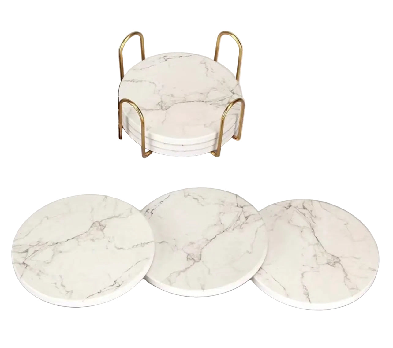 6pcs Marble Luxe Ceramic Coaster Set – 6 Piece with Gold Holder| Elegant Table, Gifting & Party Decor