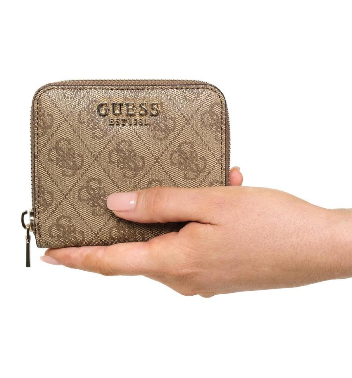 Guess Women's Laurel Small Zip Around Wallet Latte Logo