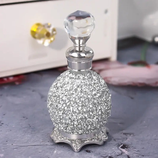 Classy Silver 15ml Rhinestone Decorated Empty Essential Oil Perfume Bottle